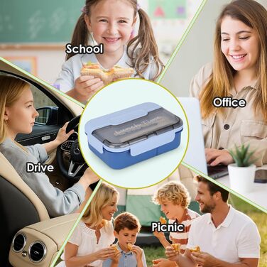 Ланчбокс для дорослих, 1450 мл, стильний контейнер для обіду з ложкою та виделкою, зручний для транспортування, обідній контейнер з 3 відділеннями, без BPA, герметичний, ідеально підходить для їжі (синій)
