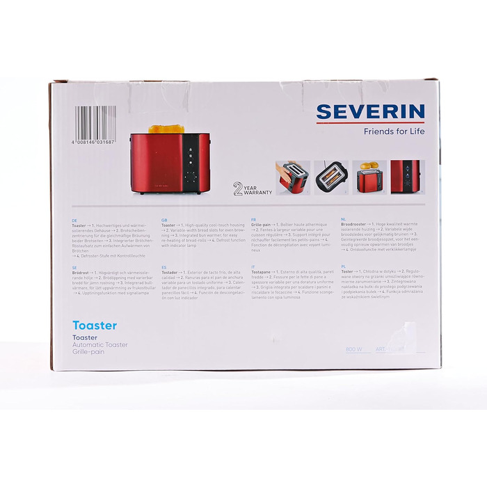 Автоматичний тостер SEVERIN, тостер з насадкою для булочок, тостер з високоякісної нержавіючої сталі для підсмажування, розморожув