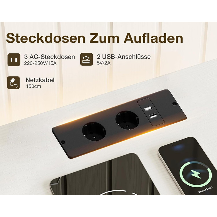 Комод Coleshome з вішалкою для одягу, світлодіодним освітленням та розеткою, двосторонній дизайн з 6 шухлядами, тканинний комод для спальні та вітальні, 110 x 30 x 106 см, білий