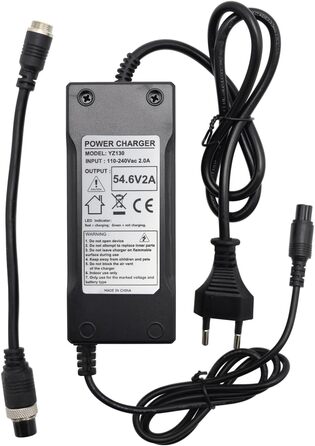 Зарядний пристрій Abakoo 48V з літієвим акумулятором, адаптер живлення 54.6V 2A для велосипеда, електричного скутера 48V 13S з акумулятором з 3-контактним/3-контактним вбудованим роз&39ємом