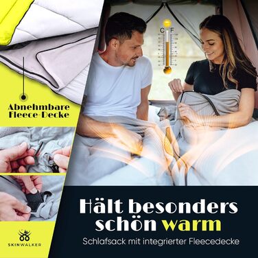 Зимовий спальний мішок SkinWalker для активного відпочинку на природі до -15C зі знімною флісовою ковдрою Зимовий спальний мішок для дорослих Спальний мішок та ковдра на 3-4 сезони, літо та зима, зелений