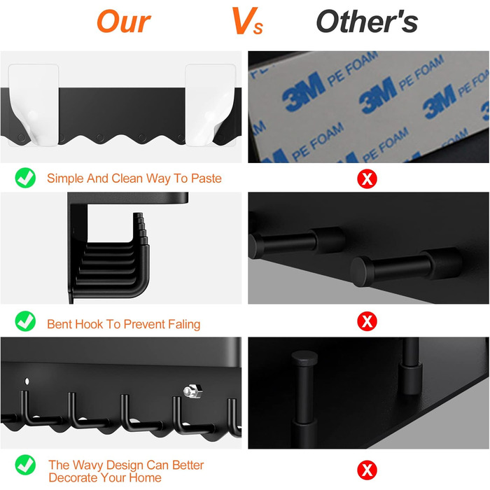 Ключниця Newaner з полицею і 6 гачками, компактна портативна ключниця-органайзер, ключниця без свердління для настінного кріплення