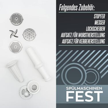 Електрична м'ясорубка та ковбаса вкл. 3 різних сита для фаршу насадка для жування насадка для ковбас пробка, двигун 1800 Вт, профе