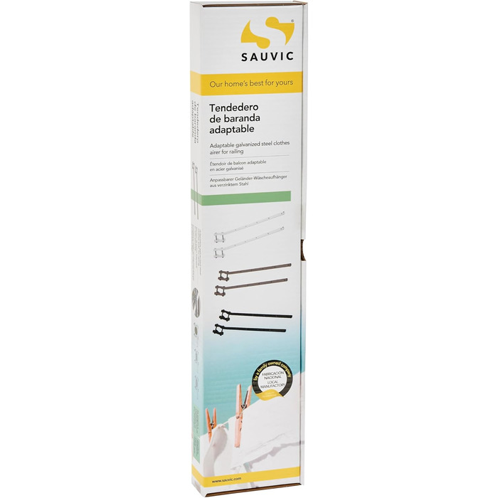 Сушарка для білизни на поручень Sauvic 89410, біла, регульована (66 см)