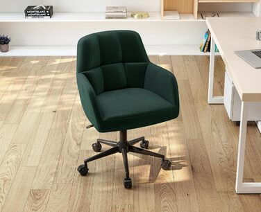 Оксамитове офісне крісло з колесами, обертове крісло, регульоване по висоті робоче крісло, товста спинка, зручне офісне крісло для домашнього кабінету, спальня, зелений