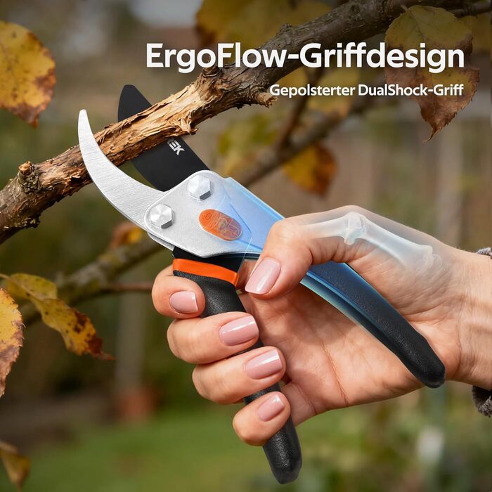 Садові ножиці Bypass 21,5 см з лезом SK5 та герметичною пружиною, як професійні ножиці для троянд, дерев, рослин, таких як ножиці для гілок, для легкого обрізання троянд, гілок, кущів Подарунковий Помаранчевий