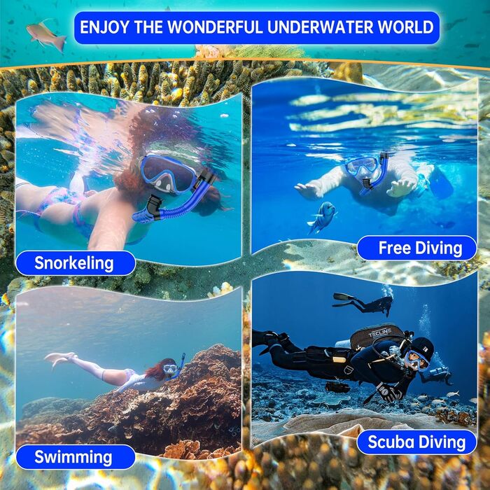 Маска для дайвінгу для дорослих, комплект для дорослої трубки з трубкою та маскою для дайвінгу, панорамна трубка із загартованого скла HD 180 із захистом від запотівання та протікання преміум-класу з сухим покриттям