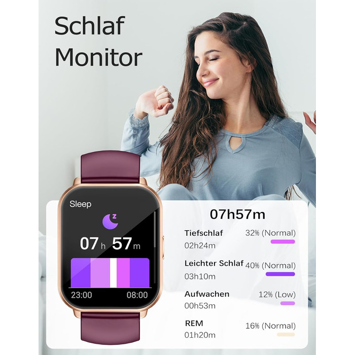 Розумний годинник RUIMEN з функцією телефону, розумний годинник для жінок та чоловіків, фітнес-годинник із сенсорним HD-екраном та моніторингом SpO2, монітором серцевого ритму, монітором сну, крокоміром, режимами кількох тренувань для Android та iOS, фіол