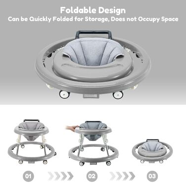 Дитячі ходунки з колесами, активний центр з безшумними колесами, захист від перекидання, регулювання висоти у 5 напрямках, складані, дитячі ходунки (Китай, сірий) Китай сірий