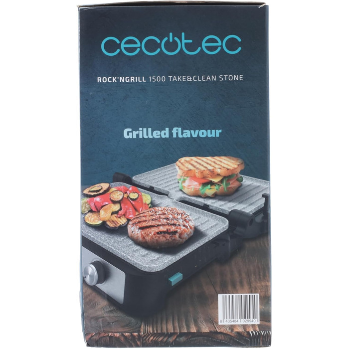 Електричний гриль Cecotec Rock'n Grill 1500 Take&Clean Stone. 1500 Вт, покриття RockStone, знімні пластини, можна мити в посудомий