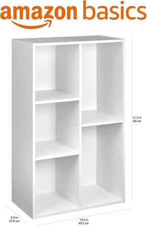 Книжкова полиця Storeo Basics з 5 полицями, біла, 50 x 24 x 80 см Офічна полиця, вітальня, спальня, кубічний білий колір, 5 полиць