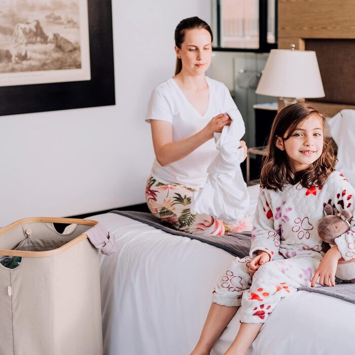 Кошик для білизни з кришкою великий - XL 100 літрів - Кошик для білизни дерев'яний бамбуковий - Кошик для білизни бежевий з ручкам