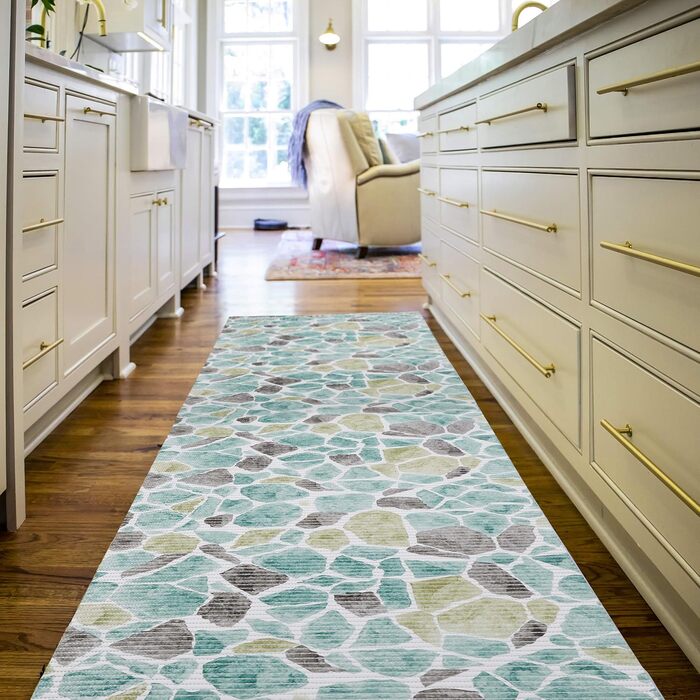 Килимок Relaxdays Soft з пінопласту, ріжучий, для ванної кімнати, сауни, басейну, протиковзкий килимок, абстрактний дизайн, ШxД 65 x 300 см, синій/білий, 300 см 65 x 300 см (доріжка) абстрактний