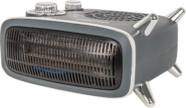 Електричний обігрівач Russell Hobbs, 1800 Вт/1,8 кВт, горизонтальний/вертикальний ретро-вентилятор, сірий з регульованим термостатом, 2 режими нагріву, підходить для приміщень площею до 20 м, поворотний регулятор, RHRETHFH1001G з 2-річною гарантією