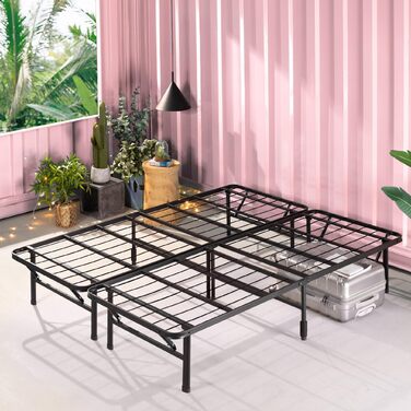 Розкладне ліжко Zinus SmartBase 160 x 190 см Висота 35 см Ідеально підходить як гостьове ліжко з місцем для зберігання речей під ліжком Металеве ліжко Чорне 160 x 190 см Чорний