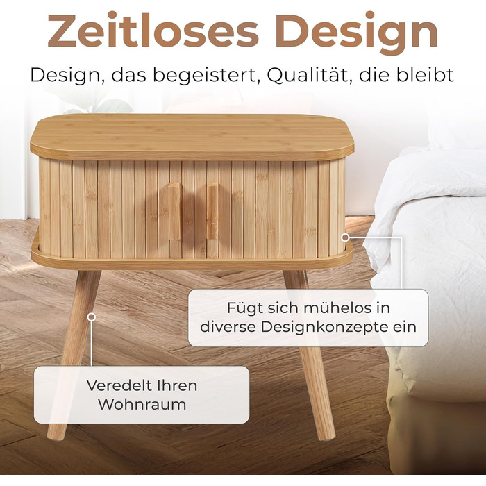 Приліжковий столик з 2 розсувними дверцятами Бамбуковий приліжковий столик з дерев&39яними ніжками 48 x 30 x 45 см