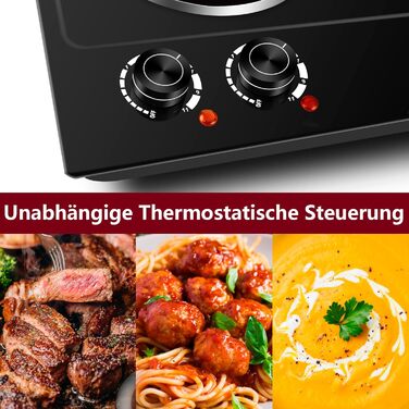 Інфрачервоні конфорки CUSIMAX 2 шт. електричні, склокерамічна варильна поверхня 2 варильні поверхні з термостатом для захисту від перегріву, подвійна конфорка ідеальна для приготування їжі, кемпінгова конфорка нержавіюча сталь чорна склокераміка 50.0 * 33