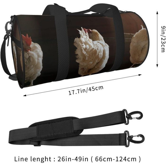 Спортивна сумка для подорожей, дизайн три курки, чорний колір, універсальний розмір