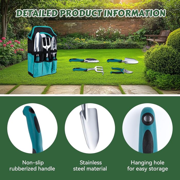 Набір садових інструментів Gartenwerkzeug, 9 предметів, з практичним чохлом для зберігання та антиковзною ручкою ідеальний подарунок для садівників та садівниць.