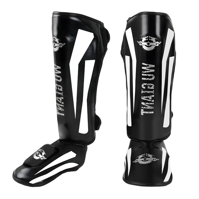 Накладки на гомілки для кікбоксингу, регульовані надзвичайно товсті накладки на ноги із захистом підйому стопи, професійні накладки на гомілки та підйом стопи для муай-тай, ММА, боксу, кікбоксингу, чорні, розмір L 160-185 см (розмір за вагою)