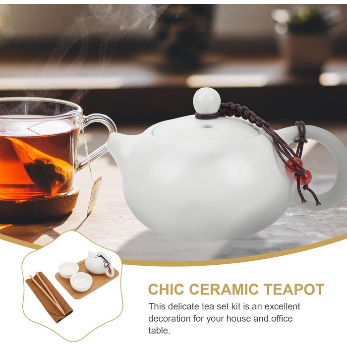 Набір для чаю NUOBESTY з керамічного чайника, портативний дорожній сервіз, термостійкий з ручкою для чаю вдома, в офісі та на відкритому повітрі