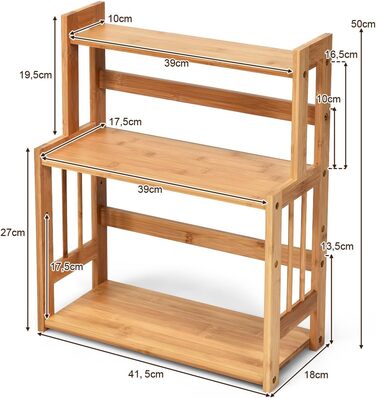 Рівнева бамбукова підставка для спецій, тримач для спецій з регульованими полицями, кухонна підставка для спецій, кутова полиця для кухні та їдальні, 3-