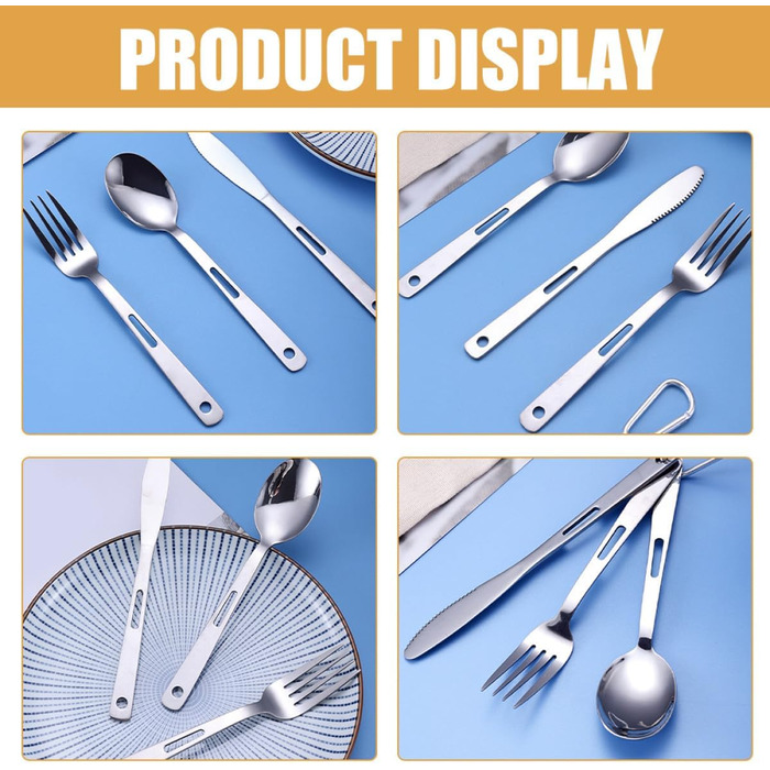 Дорожні столові прибори з нержавіючої сталі, кемпінгові столові прибори, посуд, 5 предметів з сумкою для пікніків, походів, барбекю