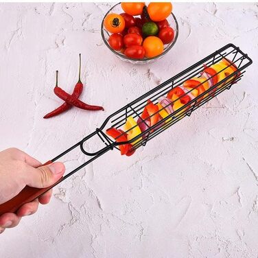 Кошик для гриля з нержавіючої сталі Bestargot Camping 304, кошик для гриля на дровах, кошик для гриля з 1 предметів з дерев'яною р