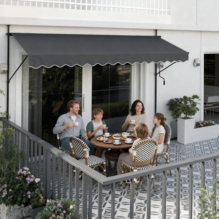 Тентовий тент із затискачем та кривошипом, шириною 350 см - Балконний тент без свердління, регульований, із захистом від ультрафіолету, захистом від сонця, водонепроникний, темно-сірий (3,50 x 1,20 м, темно-сірий) 3,50 x 1,20 м темно-сірий