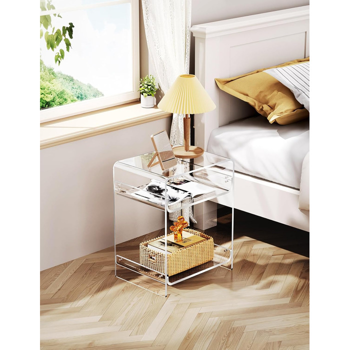 Акриловий приставний столик, прозорий приставний столик, тумбочка біля ліжка, 30 x 40 x 50 см (прозорий) Прозорий