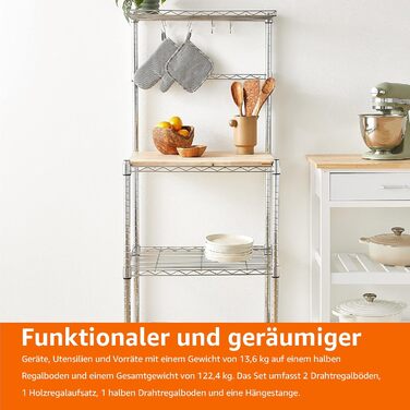 Кухонна полиця Storeo Basics 3, пекарська полиця з дерев&39яним столом, хромована, дерев&39яна, 61 см хромована, бежева