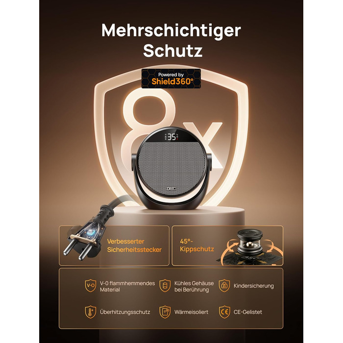 Енергозберігаючий маленький, тихий портативний вентилятор-обігрівач Dreo потужністю 1500 Вт з пультом дистанційного керування, термостатом, можливістю нахилу на 60, 8 функціями безпеки, керамічним нагрівальним елементом PTC, 12-годинним таймером, 3 режима