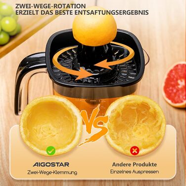 Електрична соковижималка для цитрусових, великий об'єм 1,2 л, соковижималка зі світлодіодним робочим підсвічуванням і 2 знімними к