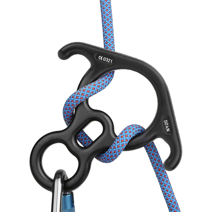 Спускний пристрій Alomejor 50KN для скелелазіння, спуску з гірки, рятувального верстату, восьмикільцевого верстату, великого розміру, для страховки та спуску з вигнутими вухами, для скелелазних рам Peak