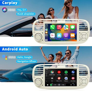 Автомобільна радіо для FIAT 500 2007 2008 2009 2010 2011 2012 2013 2014 2015, система Android 12 2G64G з GPS-навігацією CarPlay Android Auto, 7-дюймовий сенсорний IPS-екран Wi-Fi Bluetooth FM-радіоприймач