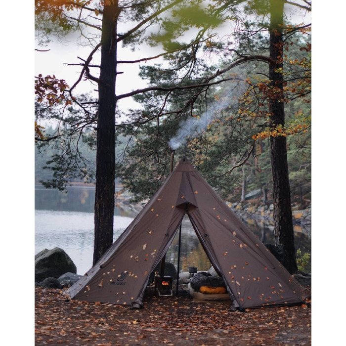 Намет OneTigris Rock Fortress, намет-тіпі, намет-хребет для 4-6 осіб, пірамідальний намет зі штангою, 4-сезонний кемпінговий намет, водяний стовп 3000 мм для активного відпочинку, кемпінгу, пішого туризму, трекінгу, кольору койота