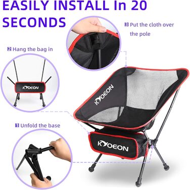 Складаний кемпінговий стілець, надлегкий кемпінговий стілець, міцний складний стілець вагою 150 кг з міцною рамою та зручною спинкою для використання на свіжому повітрі, пляжу, пікніка, походів, 2 чорних