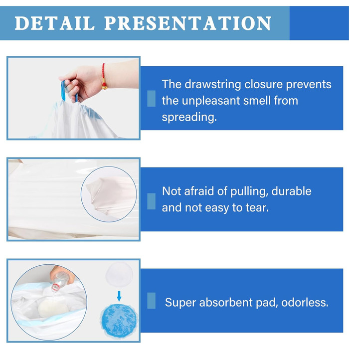 Туалетних пакетів, одноразові туалетні пакети, гігієнічні пакети, портативні пакети, одноразові сміттєві пакети для туалетних стільців, ідеально підходять для килимків для туалетних стільців, 80