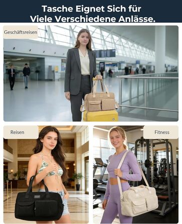 Вельветова дорожня сумка Micmores, жіноча спортивна сумка 20 л, сумка для підгузків на вихідні, ручна поклажа Ryanair 40x20x25, сумка для спортзалу, сумка для пологів з мокрим ПВХ-мішком для фітнесу (чорна)