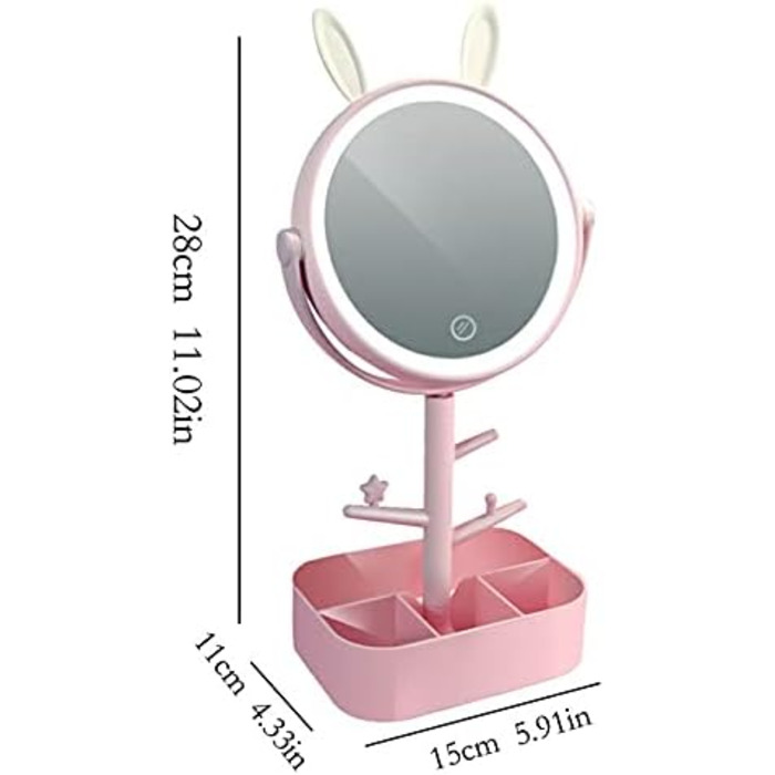 Коробка для зберігання косметики Настільна коробка для зберігання косметики з дзеркалом для макіяжу, туалетний столик, коробка для зберігання настільної обробки, стійка для зберігання намиста Органайзер для макіяжу Рожевий