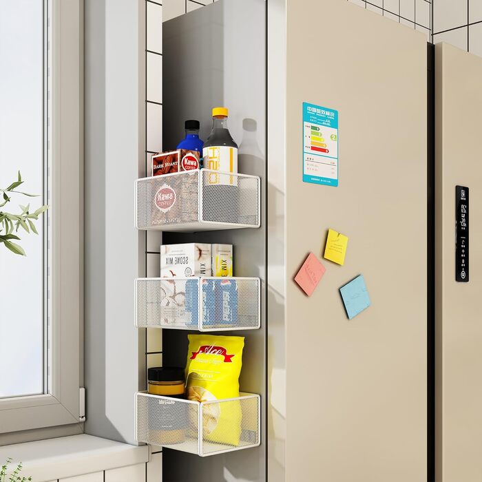 Магнітний кухонний органайзер, підставка для спецій, магнітна полиця для холодильника, тримач для кухонних рулонів, магнітне зберігання, компактний органайзер для банок зі спеціями, маленький, білий