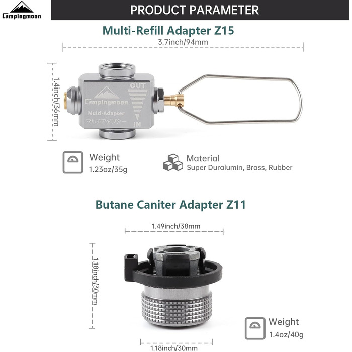 Адаптер для газових балонів Campingmoon Адаптер для заправки газу Адаптер для бутанового гвинтового клапана Адаптер для похідної плити Адаптер для каністри з клапаном Lindal Z-15 Z-11