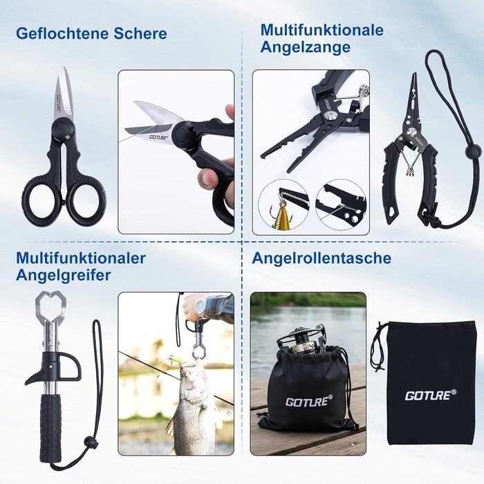 Повний рибальський набір Goture, телескопічне вудилище для серфкастингу з вуглецевого волокна та котушка для спінінгу з 91 герметичними кульковими підшипниками, включаючи рибальські інструменти, сумку для котушки - професійна сумка для морської риболовлі 