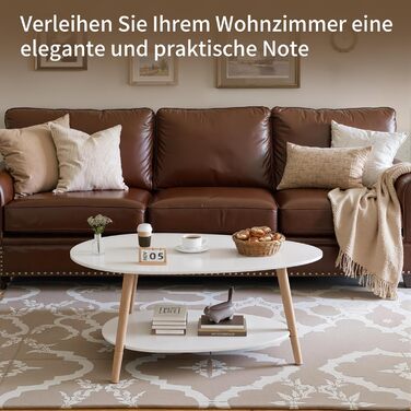 Чайний столик з масиву дерева, овальний двошаровий журнальний столик, круглий стіл для вітальні, журнальний столик, журнальний столик, журнальний столик, білий