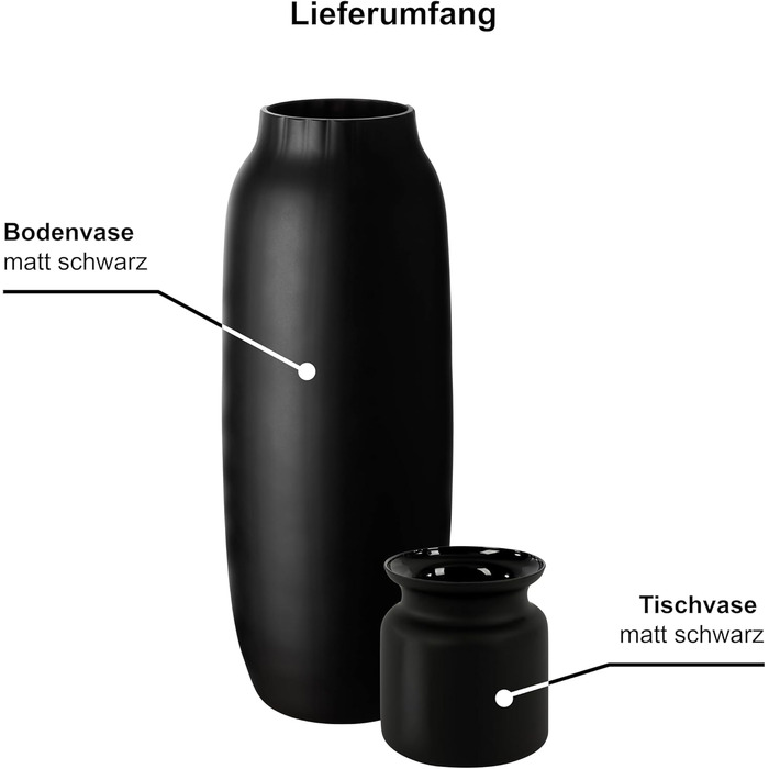Набір скляних ваз Giessle, що складається з настільної та підлогової вази (в матовому чорному кольорі) Ваза для пампасної трави