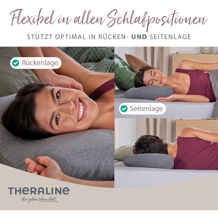 Подушка Theraline Ергономічна подушка з піни з ефектом пам&39яті з намистинами Подушка для підтримки шиї для сну на боці та на спині У комплекті чохол з бамбукового джерсі, приблизно 50x30 см Меланжево-сірий, середньо-сірий