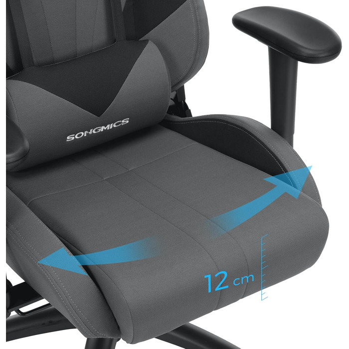 Офісне крісло Songmics, ігрове крісло, ергономічне крісло керівника з регульованими підлокітниками, підголівником та поперековою подушкою, 66 x 72 x 124-132 см, сіро-чорне, RCG13G, сірий чорний
