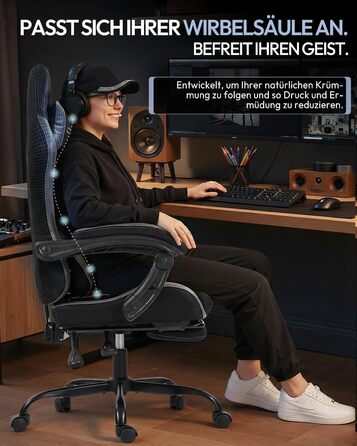 Ігрове крісло Nexthra, офісне крісло, ігрове крісло з регульованими по висоті підлокітниками, ергономічне ігрове крісло з підставкою для ніг, м&39яке ігрове крісло, кут нахилу 150, до 180 кг, чорне, регульоване