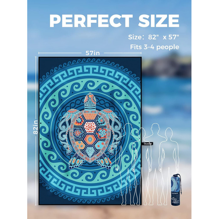 Пляжний рушник з мікрофібри OCOOPA, швидковисихаючий, великий 200x145 см, суперпоглинаючий, без піску, для чоловіків та жінок XL-2