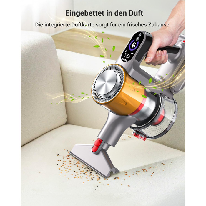 Акумуляторний пилосос, 45000 Па/550 Вт, час роботи 60 хв з настінною зарядкою, ароматична карта, чаша 1,8 л, світлодіодний дисплей